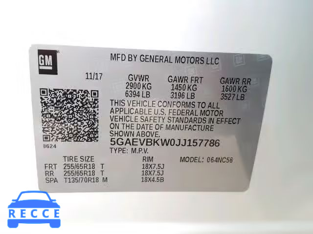 2018 BUICK ENCLAVE PR 5GAEVBKW0JJ157786 image 9