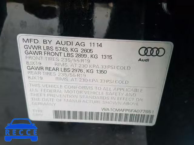 2015 AUDI Q5 TDI WA1CMAFP5FA077651 image 9