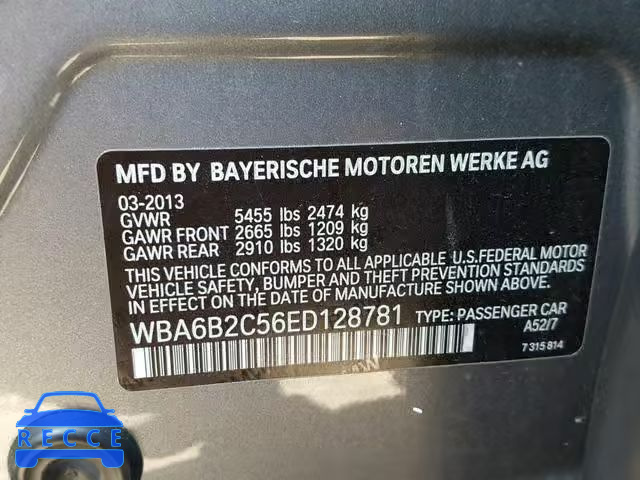 2014 BMW 650 I WBA6B2C56ED128781 зображення 9