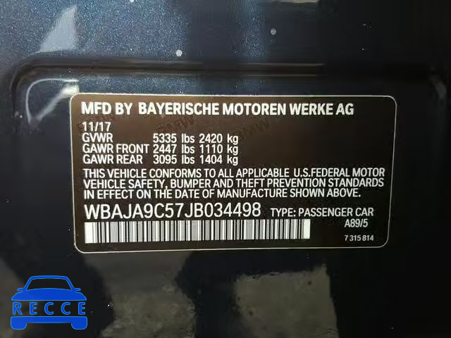 2018 BMW 530E WBAJA9C57JB034498 зображення 9