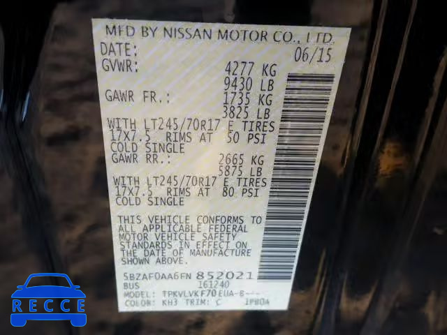 2015 NISSAN NV 3500 5BZAF0AA6FN852021 зображення 9