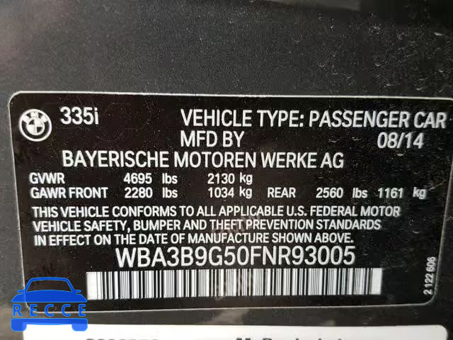 2015 BMW 335 XI WBA3B9G50FNR93005 зображення 9