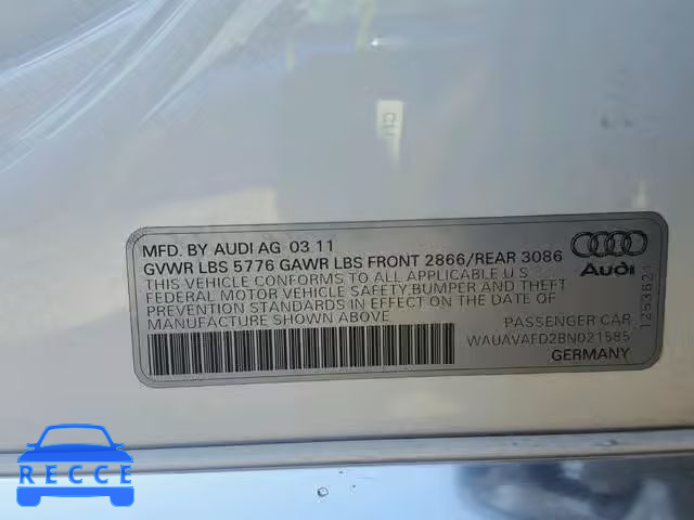 2011 AUDI A8 QUATTRO WAUAVAFD2BN021585 image 9