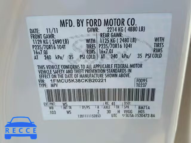 2012 FORD ESCAPE HYB 1FMCU5K38CKB20221 image 9