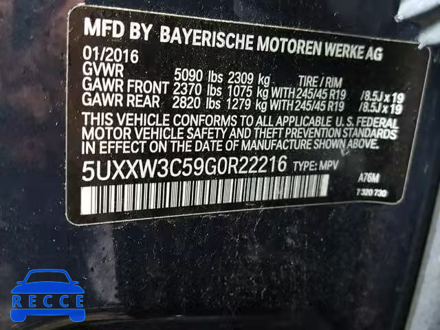 2016 BMW X4 XDRIVE2 5UXXW3C59G0R22216 Bild 9