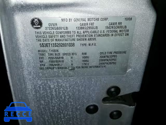 2009 SAAB 9-7X 4.2I 5S3ET13S292801038 image 9