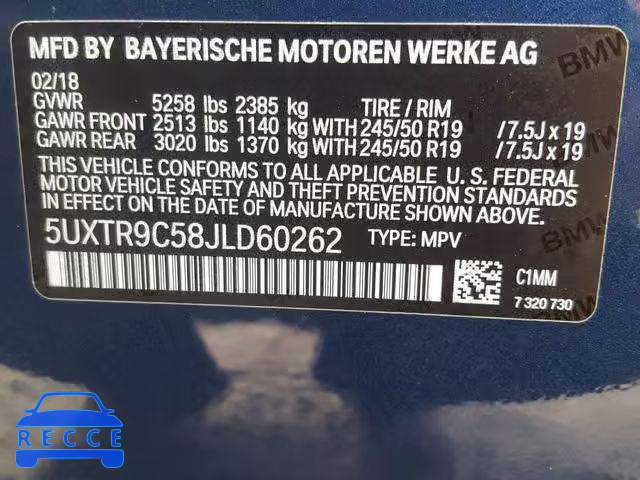 2018 BMW X3 XDRIVEM 5UXTR9C58JLD60262 image 9