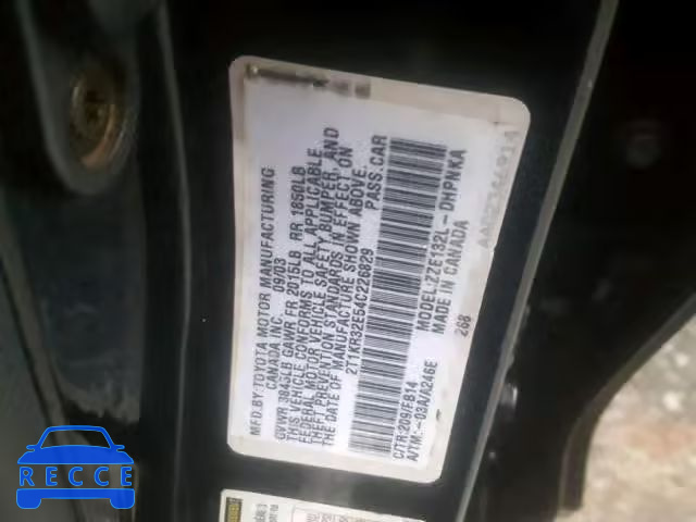2004 TOYOTA MATRIX BAS 2T1KR32E54C226829 зображення 9