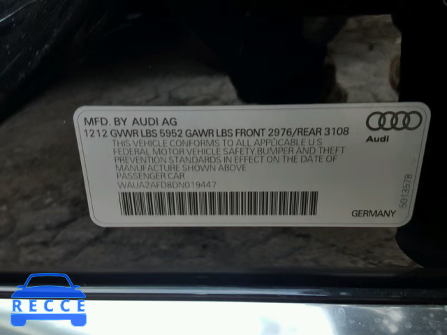 2013 AUDI A8 QUATTRO WAUA2AFD8DN019447 image 9