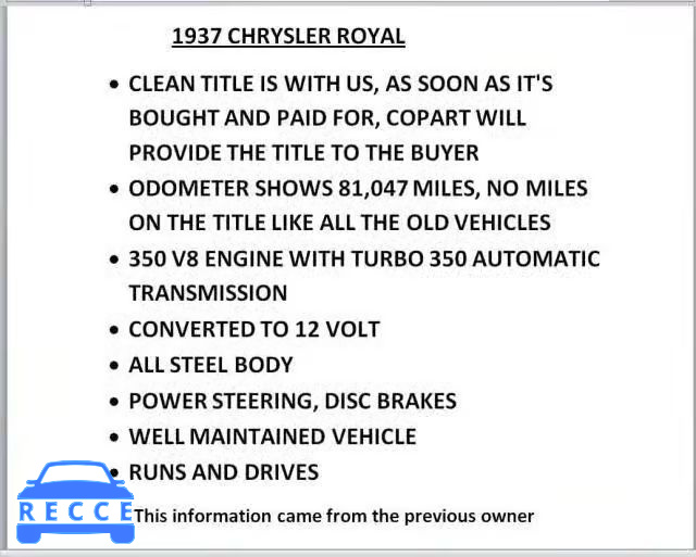 1937 CHRYSLER ROYAL C1613923 зображення 8