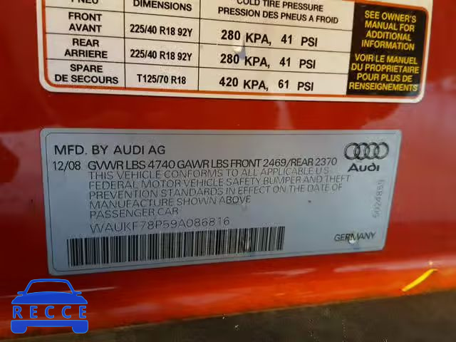 2009 AUDI A3 2.0T QU WAUKF78P59A086816 image 9