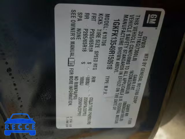 2009 GMC YUKON HYBR 1GKFK13549R150918 image 9