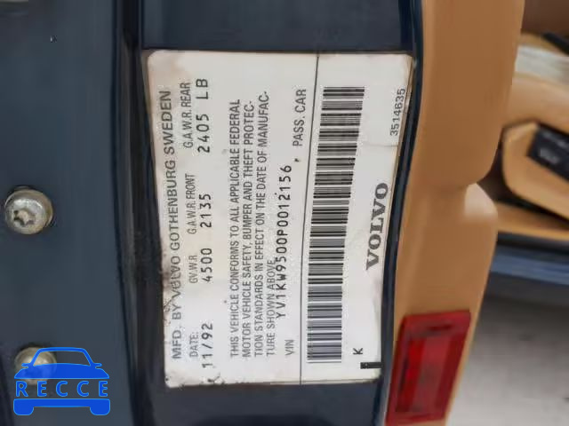 1993 VOLVO 960 YV1KW9500P0012156 image 9