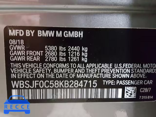 2019 BMW M5 WBSJF0C58KB284715 зображення 9