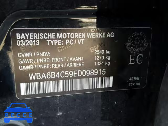 2014 BMW 650 XI WBA6B4C59ED098915 image 9