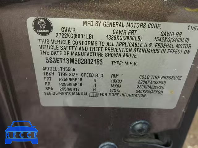 2008 SAAB 9-7X 5.3I 5S3ET13M582802183 image 9