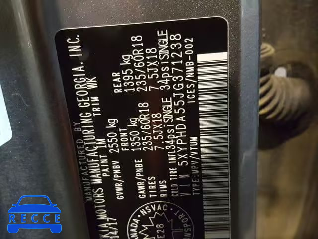 2018 KIA SORENTO EX 5XYPHDA55JG371238 image 9