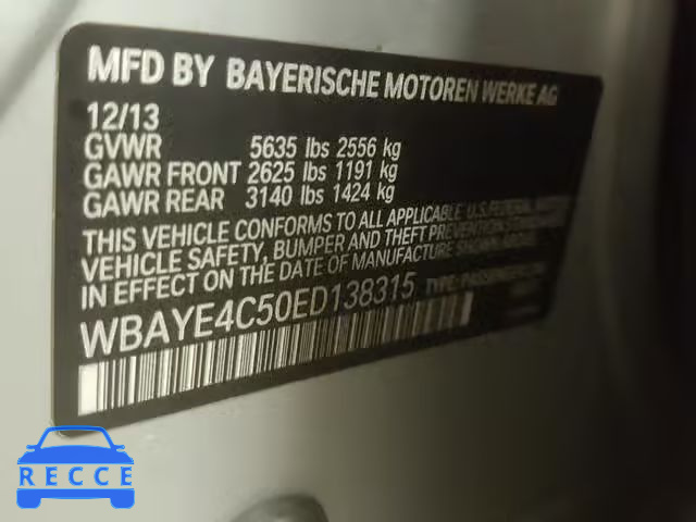 2014 BMW 740 LI WBAYE4C50ED138315 зображення 9