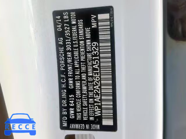 2014 PORSCHE CAYENNE S WP1AE2A26ELA51329 image 9