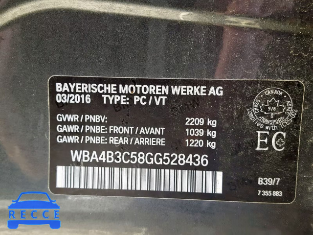 2016 BMW 435 XI WBA4B3C58GG528436 зображення 9