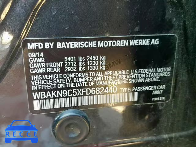 2015 BMW 550 I WBAKN9C5XFD682440 зображення 9