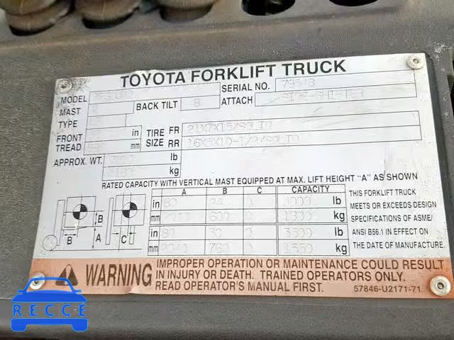 2003 TOYOTA FORKLIFT 79548 зображення 9