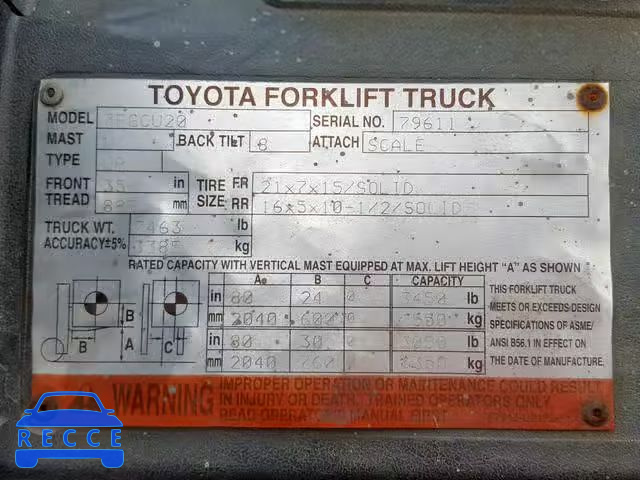 2003 TOYOTA FORKLIFT 79611 зображення 9