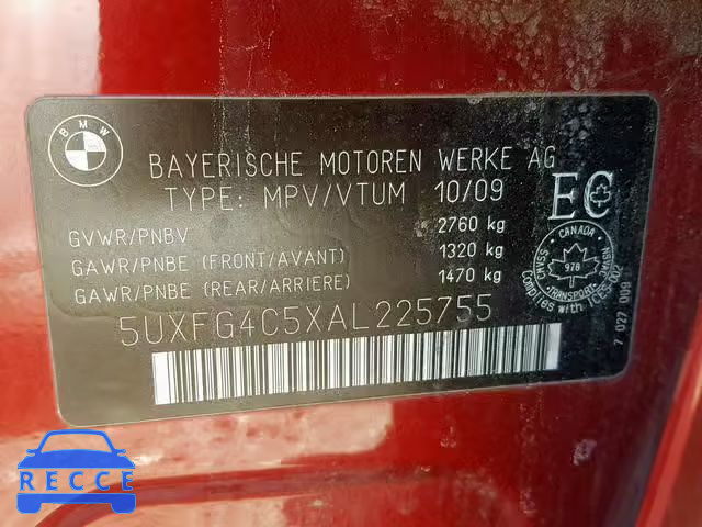 2010 BMW X6 XDRIVE3 5UXFG4C5XAL225755 image 9