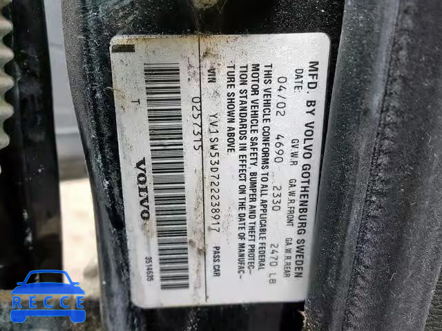2002 VOLVO V70 T5 TUR YV1SW53D722238917 image 9