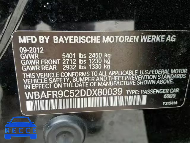 2013 BMW 550 I WBAFR9C52DDX80039 image 9