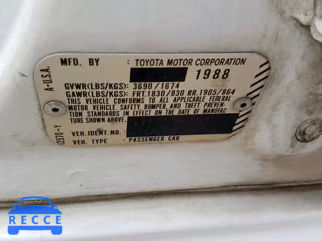 1988 TOYOTA COROLLA DL JT2AE94V7J0034348 Bild 9