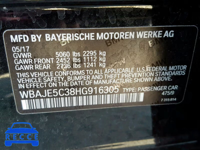 2017 BMW 540 I WBAJE5C38HG916305 image 9