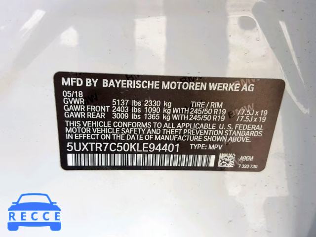2019 BMW X3 SDRIVE3 5UXTR7C50KLE94401 image 9
