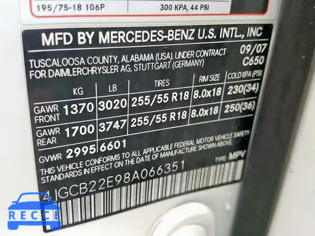 2008 MERCEDES-BENZ R 320 CDI 4JGCB22E98A066351 зображення 9