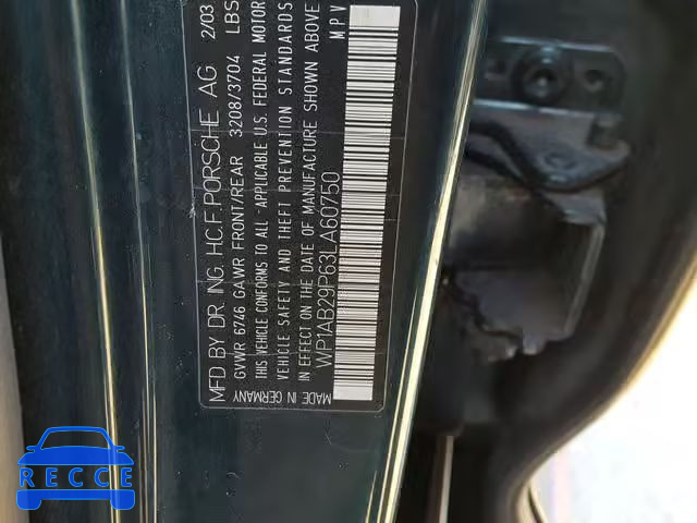 2003 PORSCHE CAYENNE S WP1AB29P63LA60750 image 9