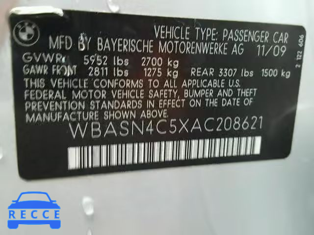 2010 BMW 550 GT WBASN4C5XAC208621 зображення 9