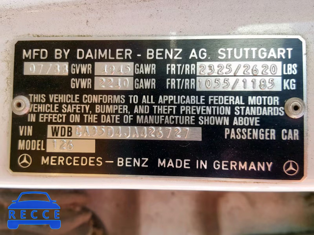 1988 MERCEDES-BENZ 420 SEL WDBCA35D4JA426727 image 9