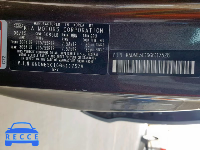 2016 KIA SEDONA SXL KNDME5C16G6117528 image 9