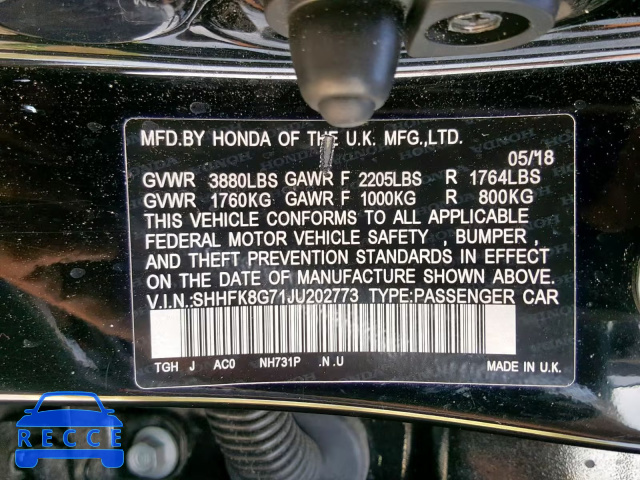 2018 HONDA CIVIC TYPE SHHFK8G71JU202773 image 9