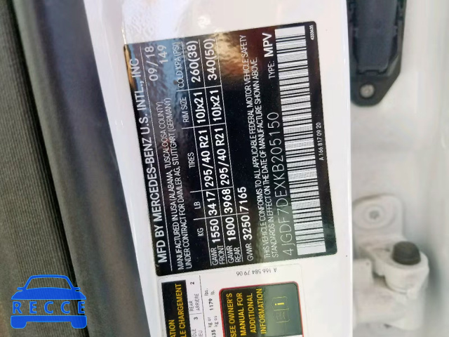 2019 MERCEDES-BENZ GLS 550 4M 4JGDF7DEXKB205150 image 9