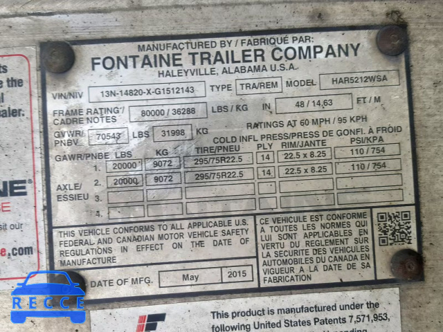 2016 FONTAINE FLATBED TR 13N14820XG1512143 image 9