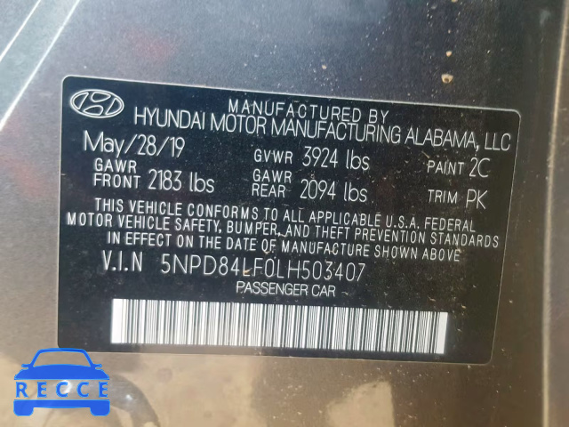 2020 HYUNDAI ELANTRA SE 5NPD84LF0LH503407 image 9