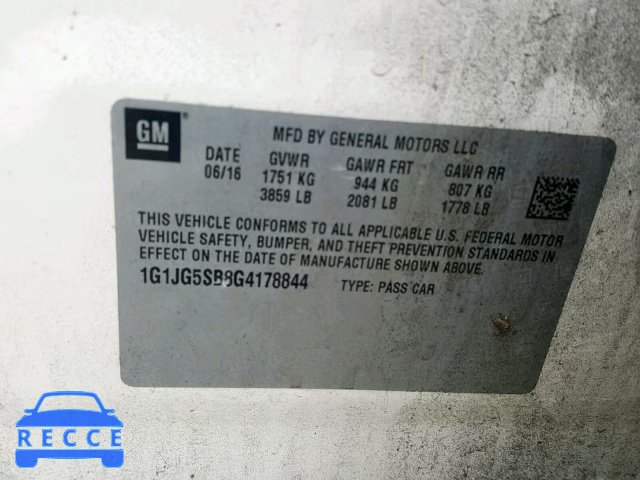2016 CHEVROLET SONIC RS 1G1JG5SB8G4178844 image 9