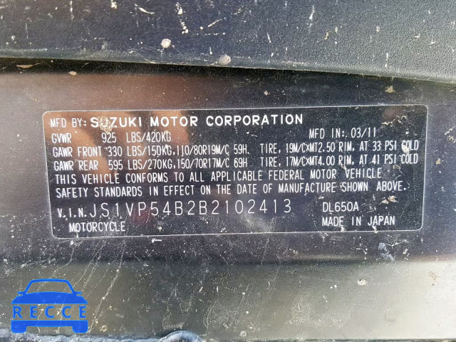 2011 SUZUKI DL650 A JS1VP54B2B2102413 Bild 9