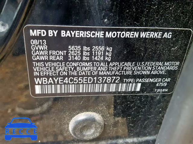 2014 BMW 740 LI WBAYE4C55ED137872 зображення 9