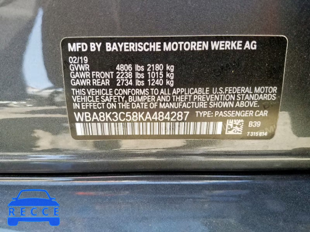 2019 BMW 330XI WBA8K3C58KA484287 зображення 9