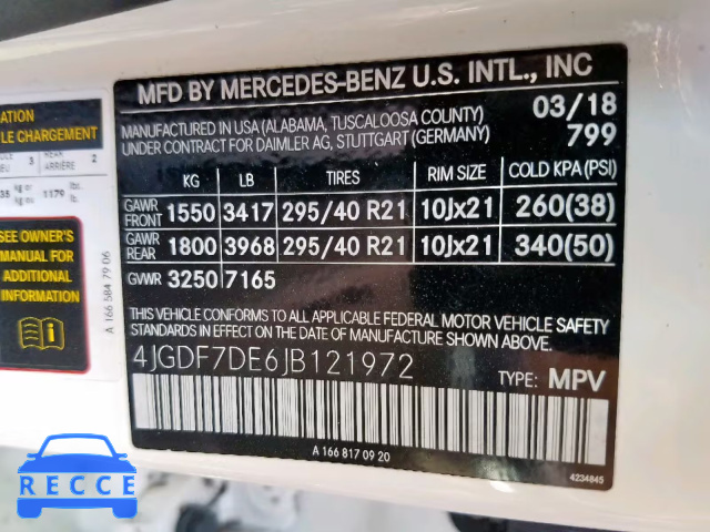 2018 MERCEDES-BENZ GLS 550 4M 4JGDF7DE6JB121972 зображення 9