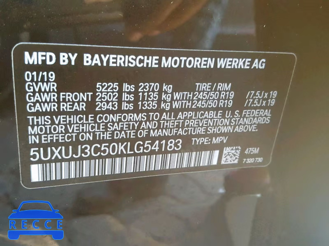 2019 BMW X4 XDRIVE3 5UXUJ3C50KLG54183 image 9