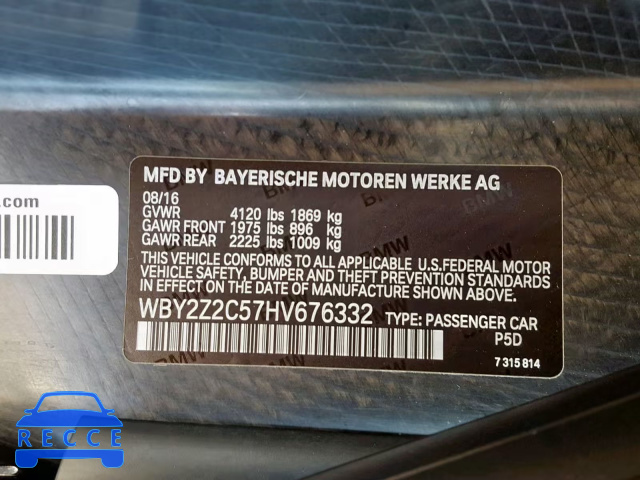2017 BMW I8 WBY2Z2C57HV676332 зображення 9