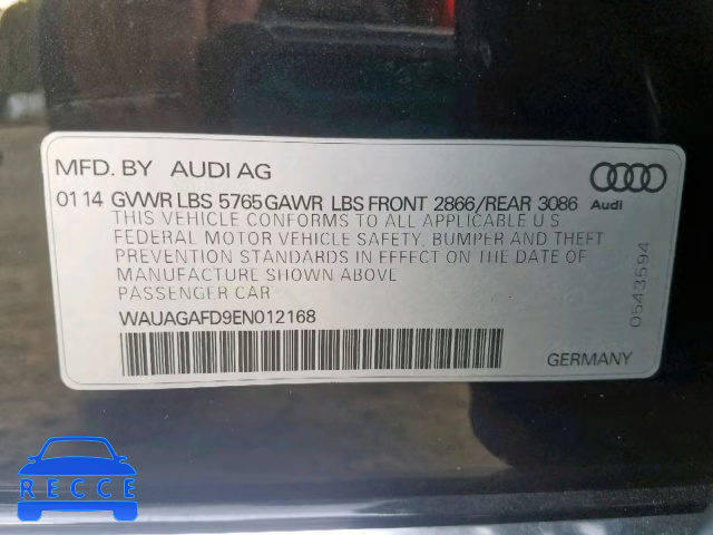 2014 AUDI A8 QUATTRO WAUAGAFD9EN012168 image 9
